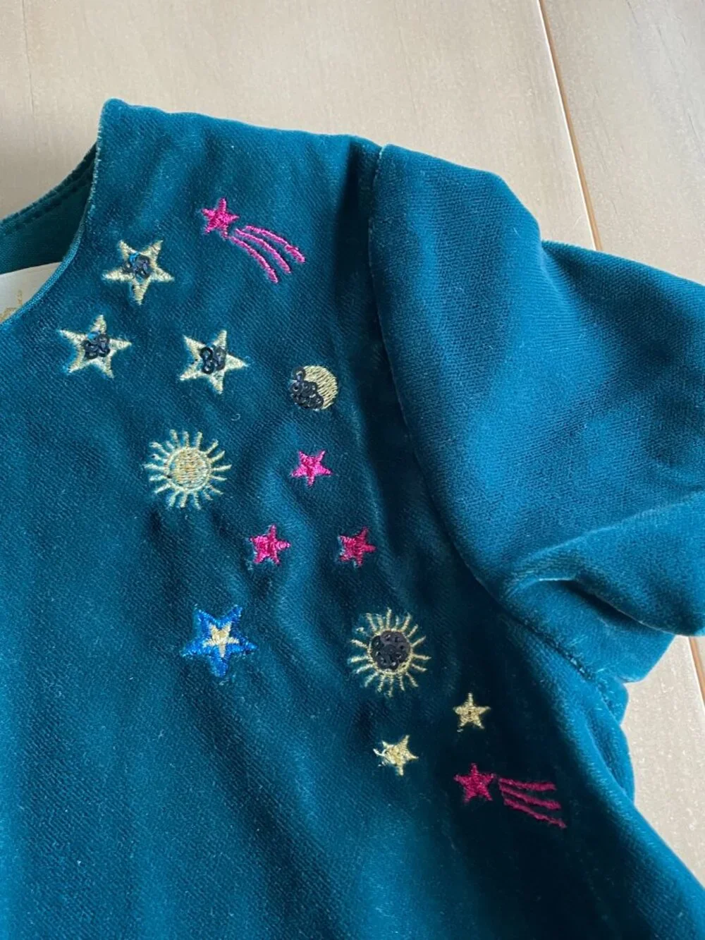 Entire Closet $5! Mini Boden Girls Velvet Celestial Space Embroidered Green Dres